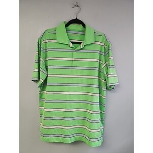 Nike Golf Polo Shirt L Green Striped Lightweight Tour Performance
